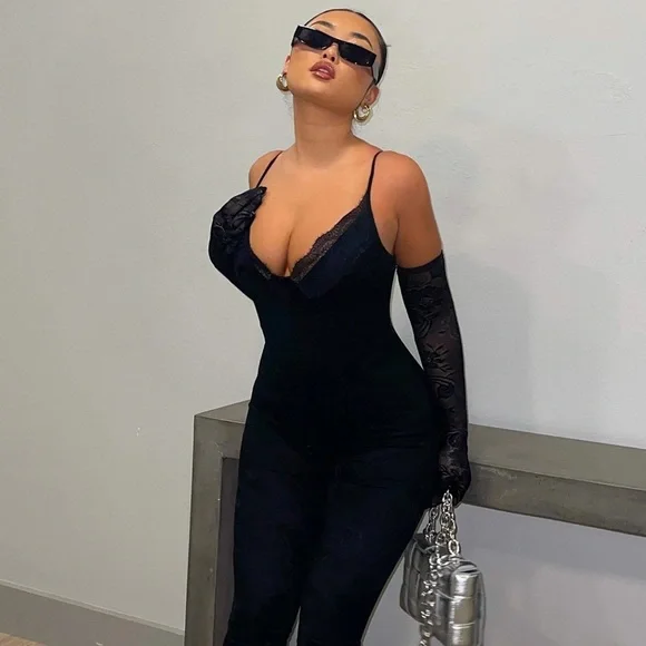 Fashion Nova Pants Jumpsuits Lace Bodysuit With Gloves